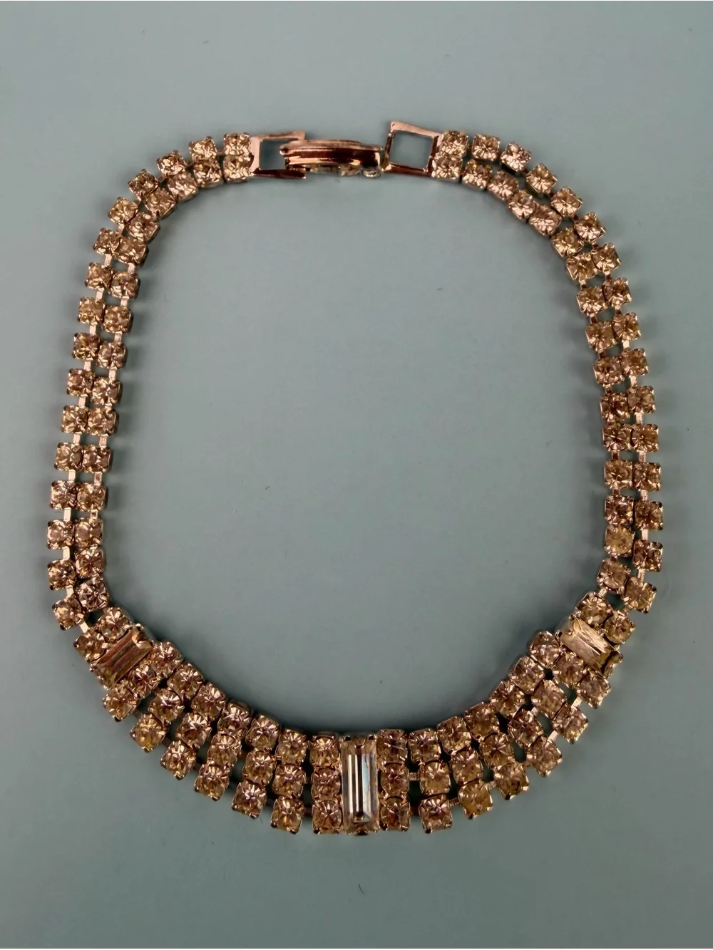 Vintage 1950s Clear Rhinestone Bracelet Lot Geometric Baguette Double Strand